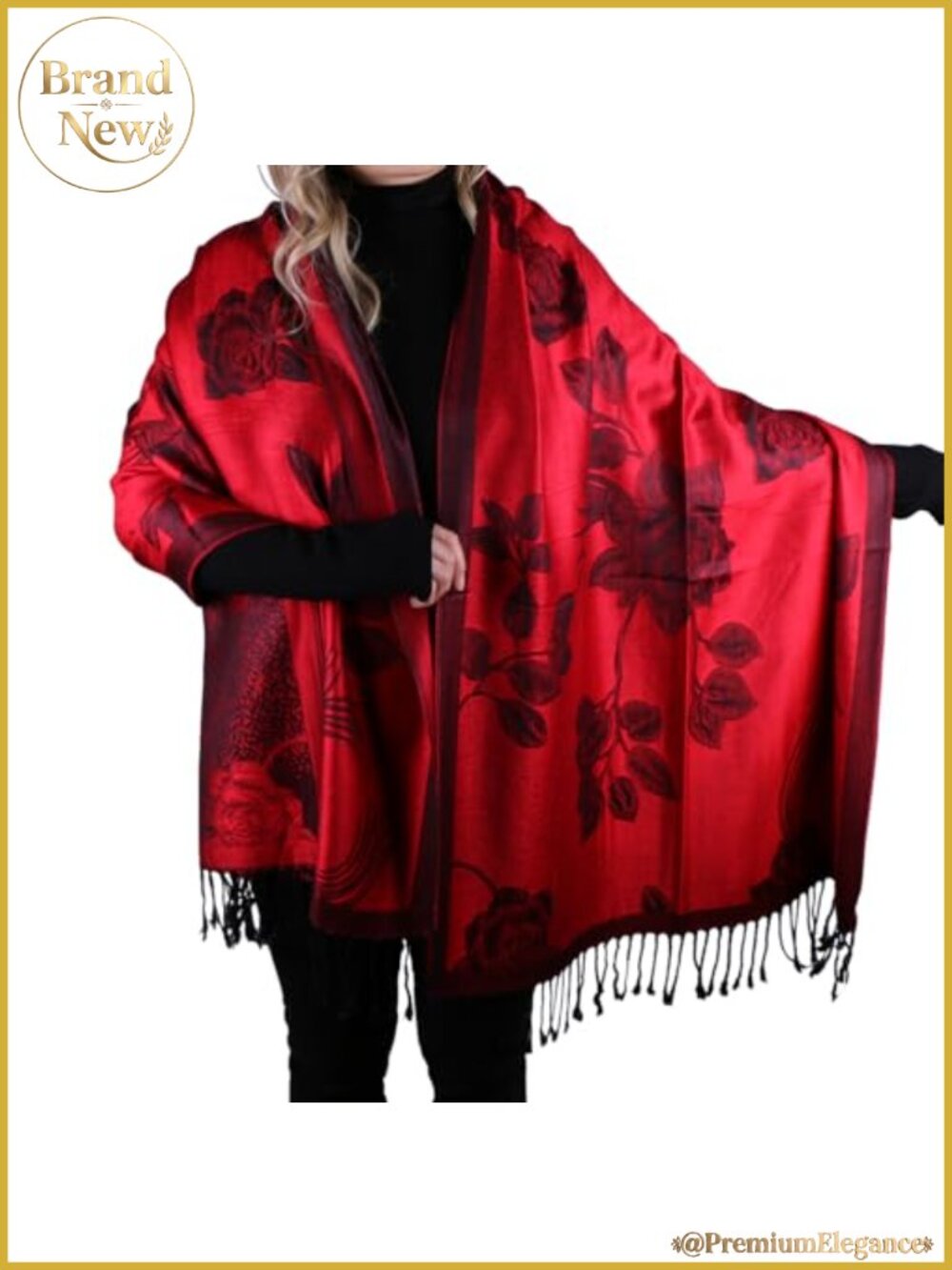 TZ Promise Soft Silky Floral Rose Shawl Wrap Scarf with Fringes